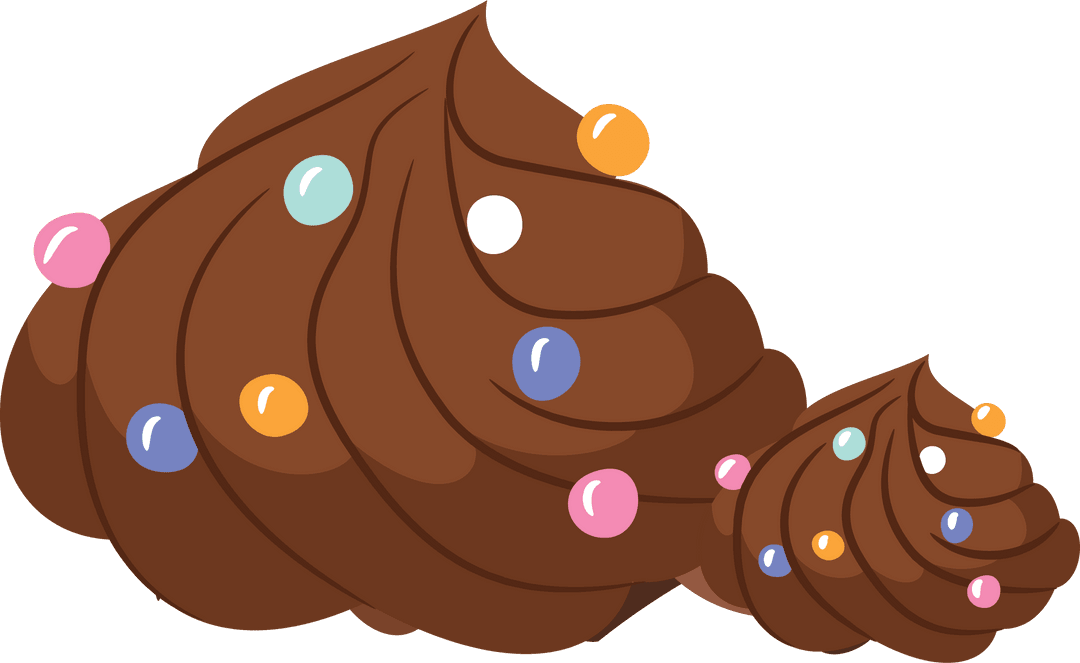 Chocolate Frosting Swirls on Transparent Background with Colored Sprinkles