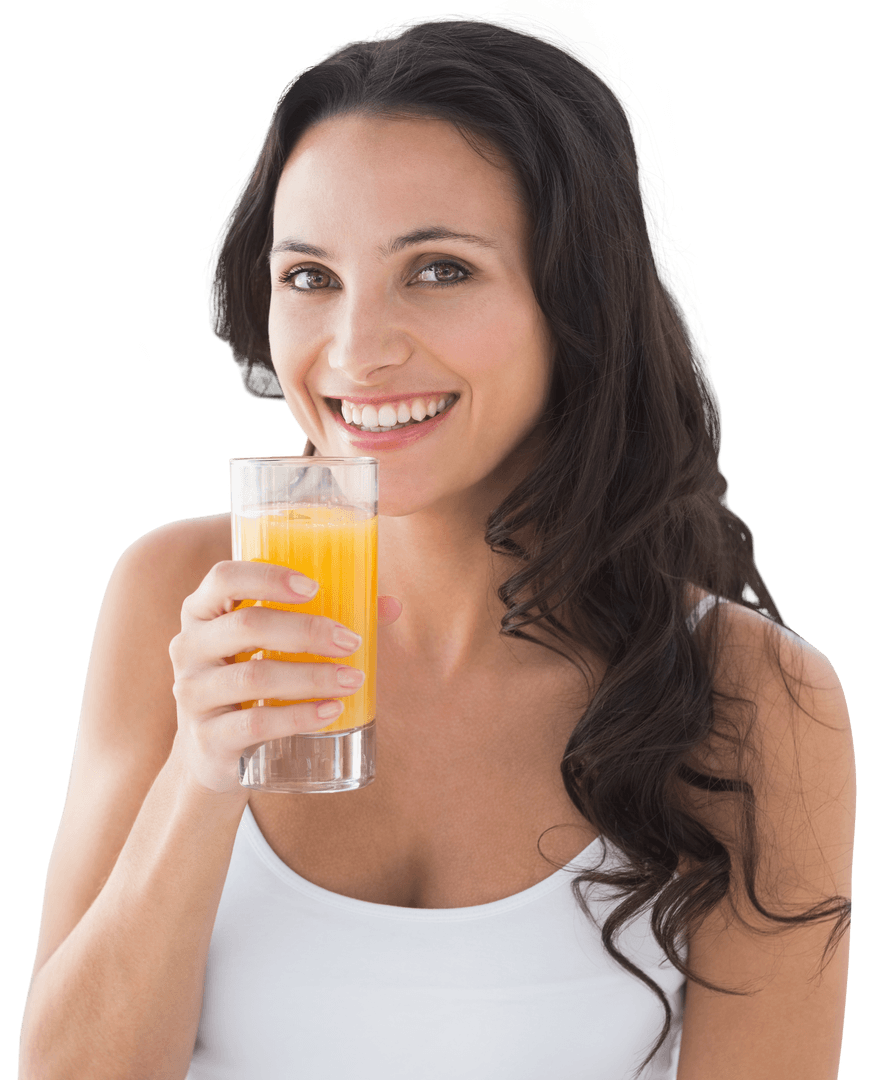 Happy Woman with Juice on Transparent Background