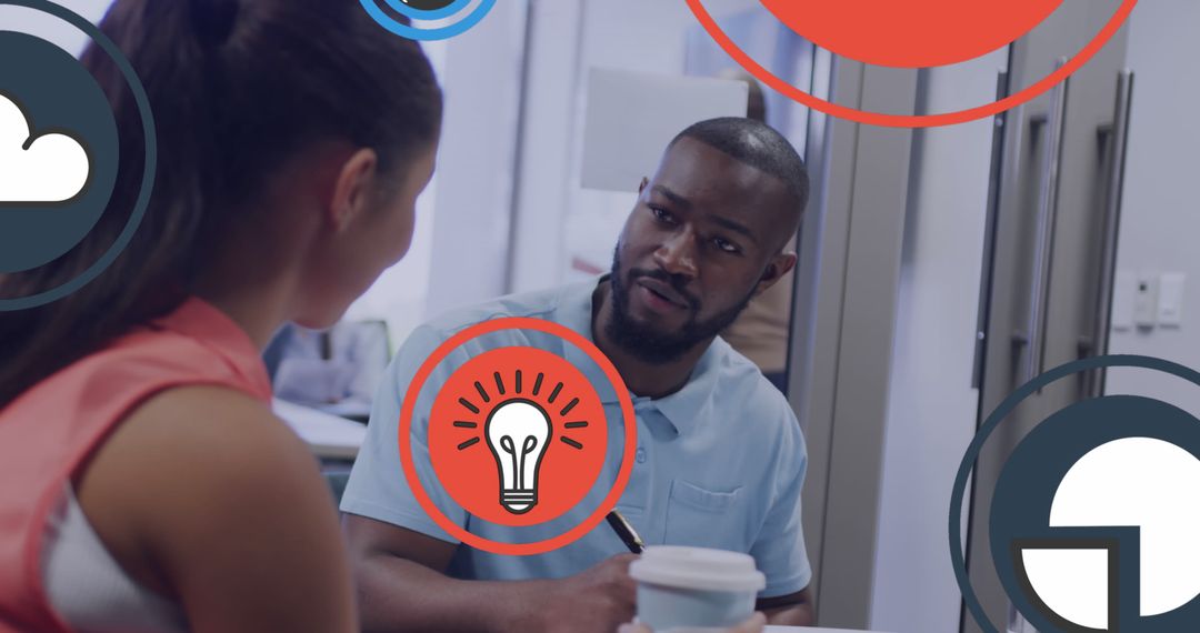 Diverse Team Engaging in Data Discussion with Digital Overlay