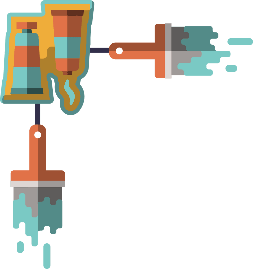 Abstract Paintbrushes and Paint Tubes on Transparent Background