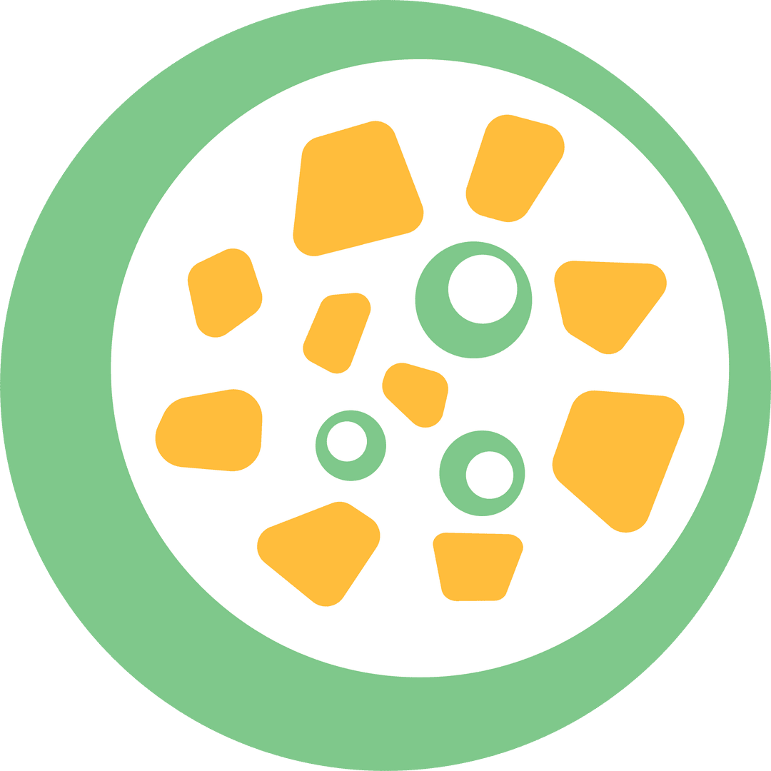 Transparent Geometric Abstract with Green Rings and Yellow Polygons
