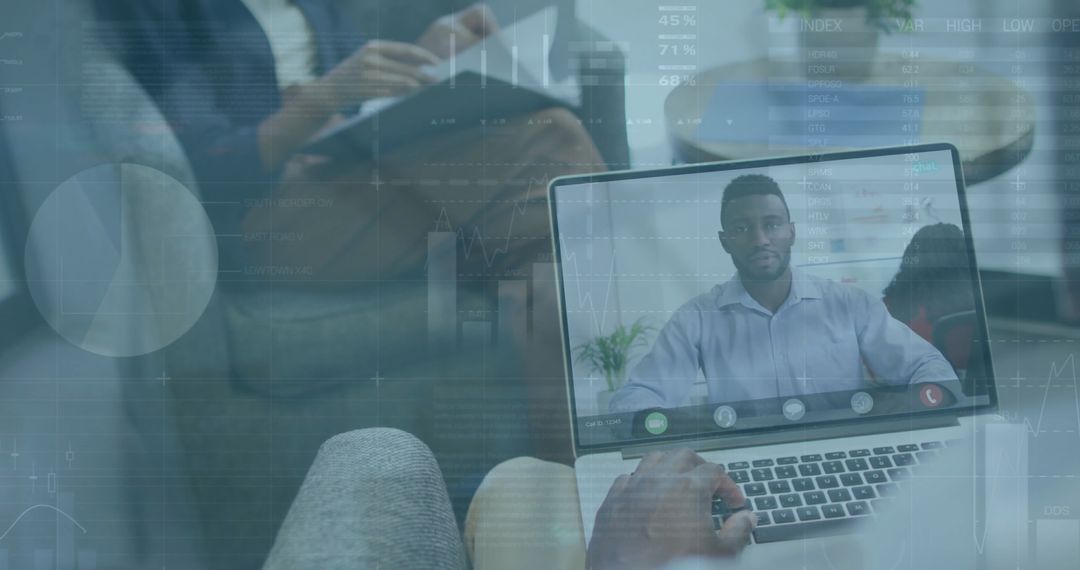 Virtual Business Meeting with Colleagues on Laptop Screen