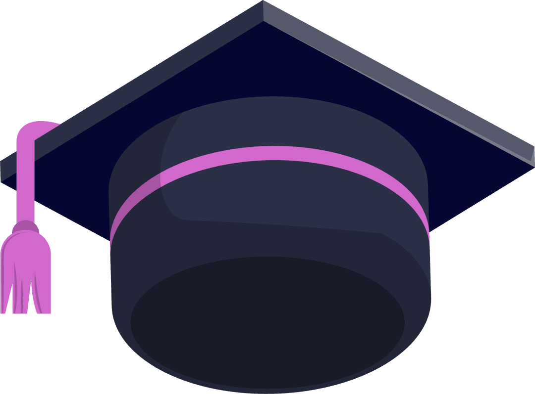 Graduation Cap Illustration with Pink Tassel and Transparent Background