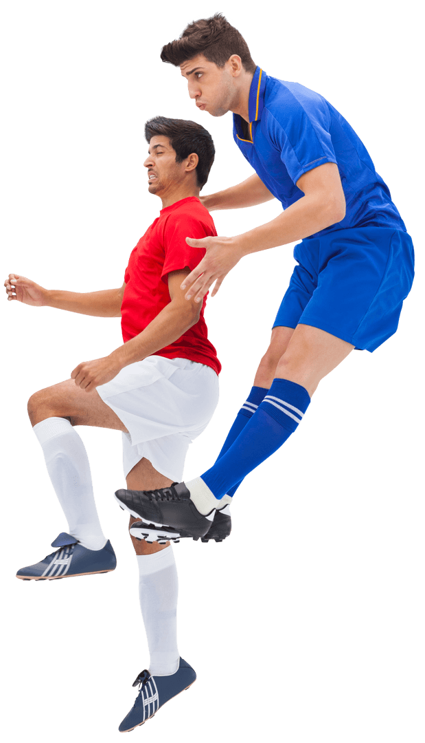 Football Players Jumping Tackling for Ball Transparent Background