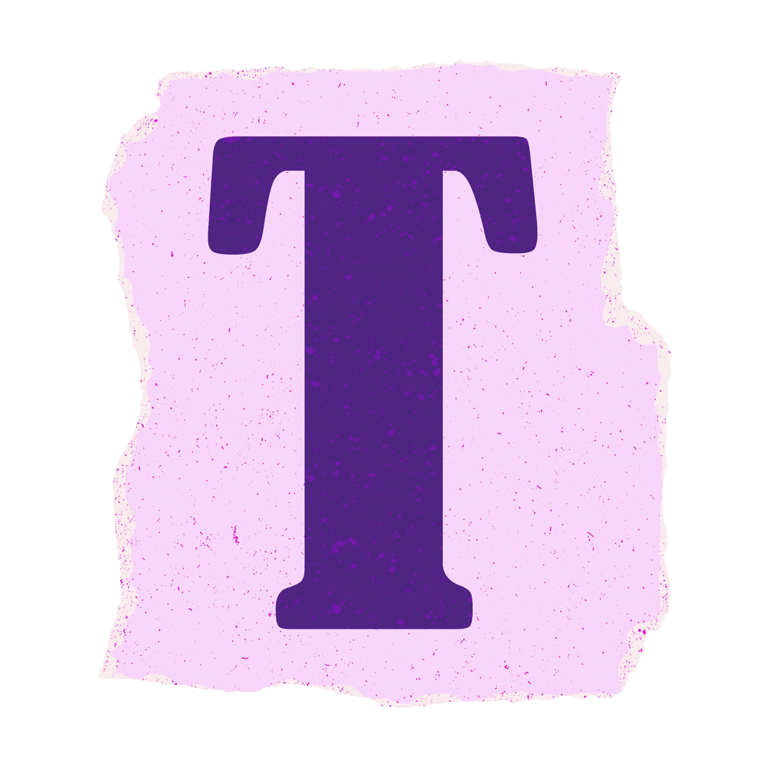 Bold Letter T on Torn Pink Paper Transparent Background