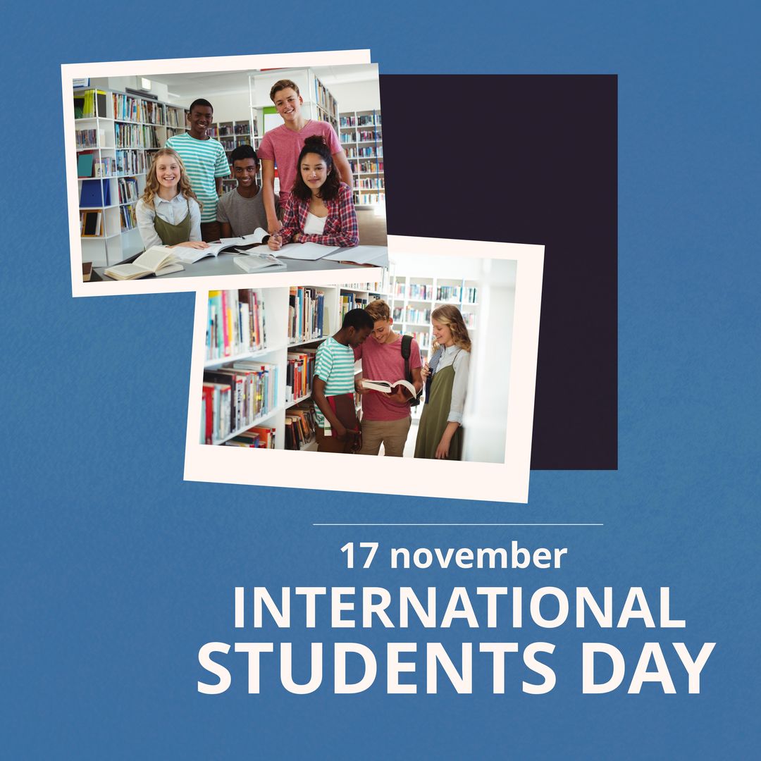 International Students Day Celebration With Diverse Learners in Library - Download Free Stock Templates Pikwizard.com