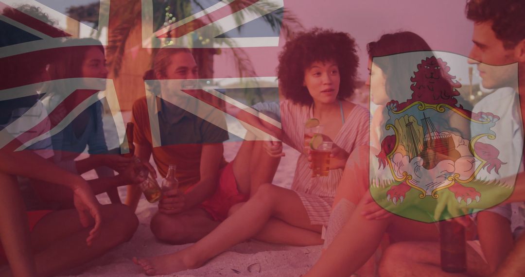 Friends Relaxing on Beach with Drinks at Sunset in Bermuda