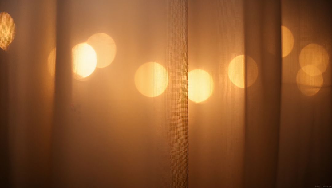 Sheer Curtain Panel with Warm Bokeh Lights Filtering Through Window for Cozy Ambience