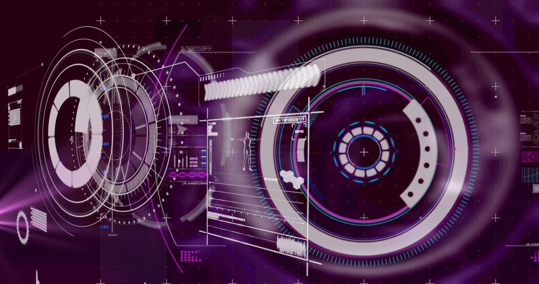 Futuristic Digital Interface with Data HUD In Purple Atmosphere