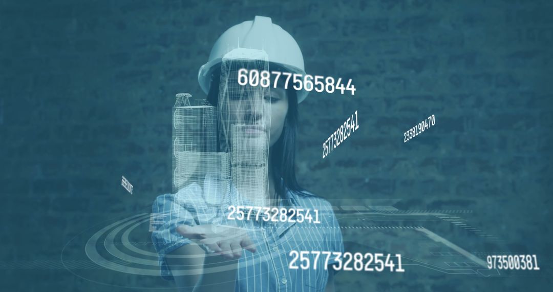 Female Civil Engineer Using Virtual Data Systems with Futuristic Holographic Display