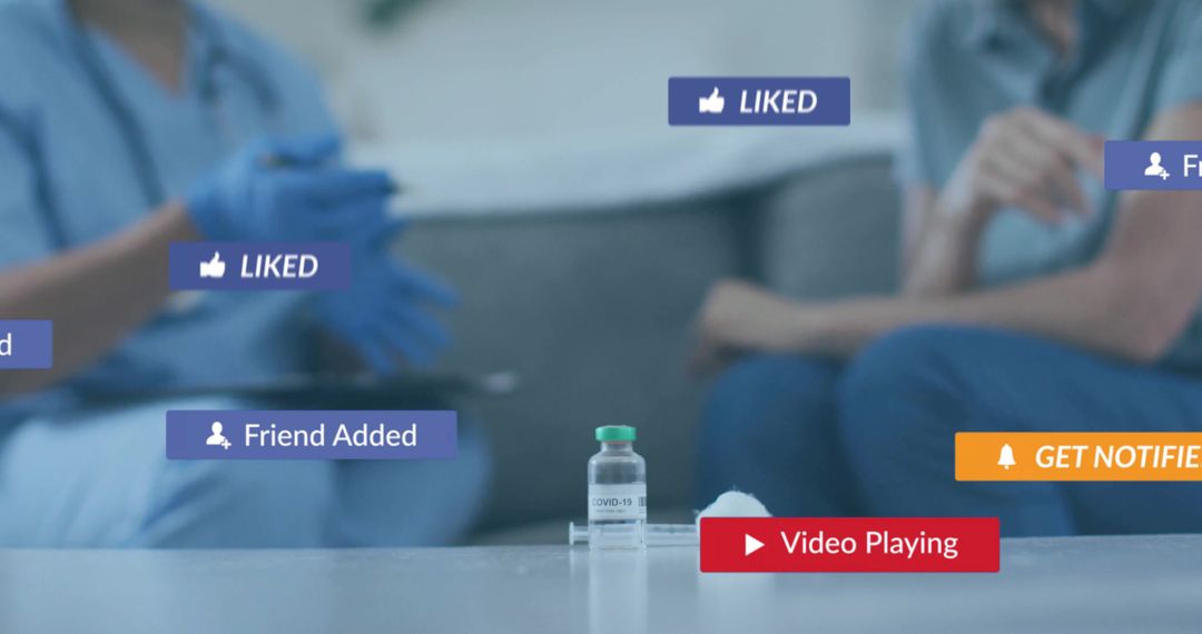 COVID-19 Vaccine Vial with Social Media Notification Overlays