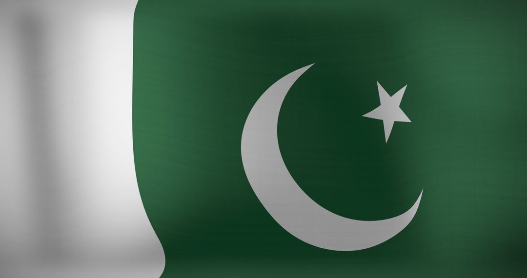 Waving Pakistan Flag with Crescent and Star