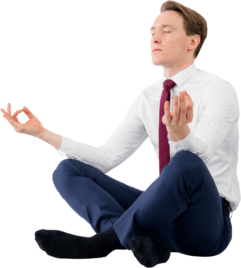 Transparent Zen Businessman Meditating in Office Attire
