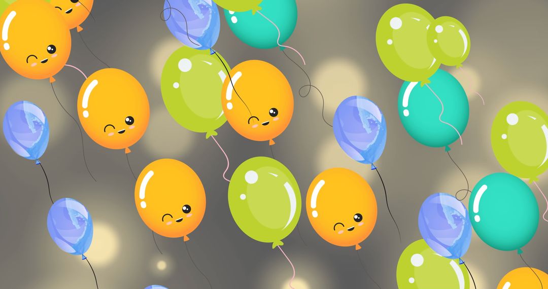 Colorful Cartoon Balloons Floating on Gradient Background