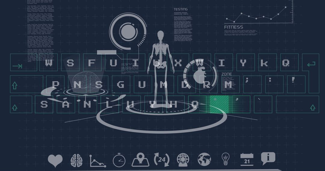 Futuristic Digital Interface with Data Visualizations and Human Silhouette