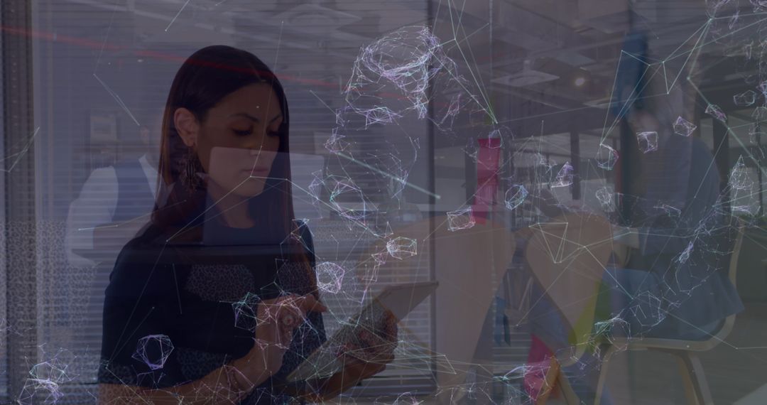 Businesswoman Using Tablet with Abstract Digital Overlay