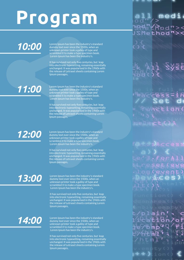 Tech-Themed Event Program Timeline Template with Digital Background - Download Free Stock Templates Pikwizard.com