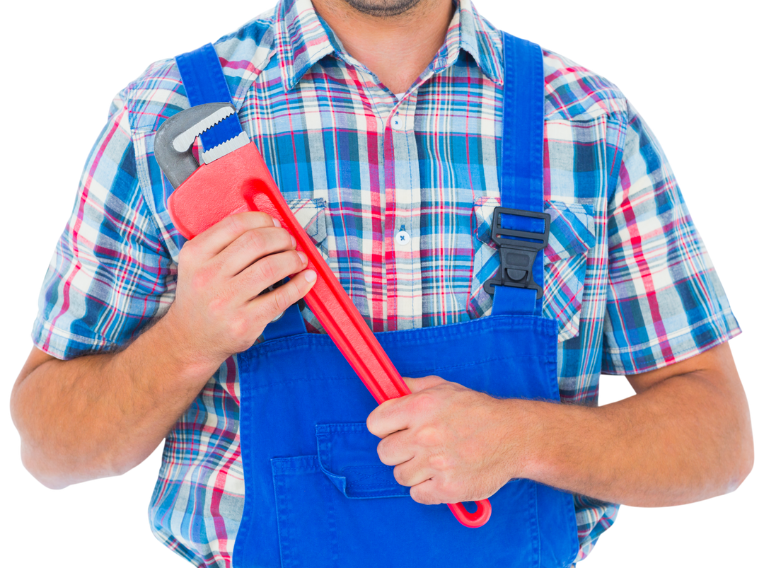 Transparent Repairman Holding Large Monkey Wrench with Plaid Shirt - Download Free Stock Images Pikwizard.com