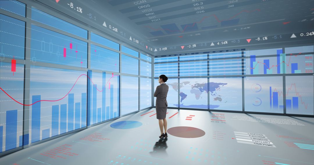 Businesswoman Analyzing Financial Data in Virtual Environment - Free Images, Stock Photos and Pictures on Pikwizard.com