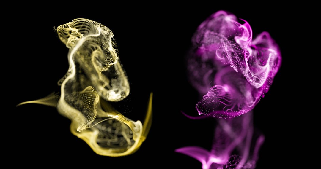 Abstract Vibrant Golden and Purple Patterns on Black Background