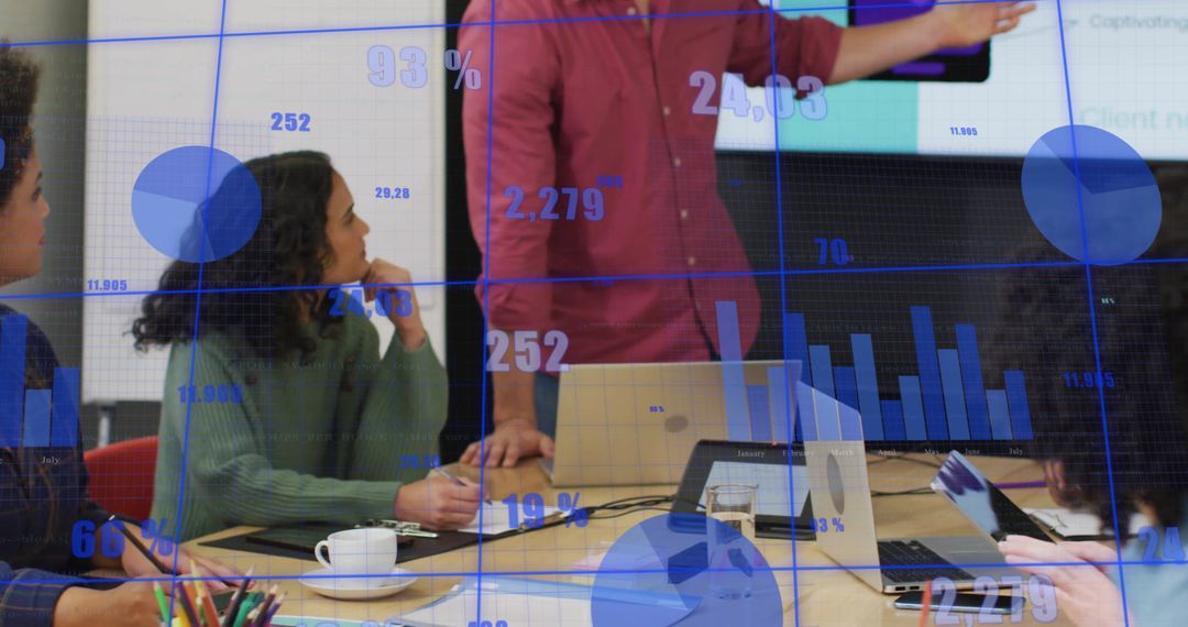 Team Collaboration with Analytics Overlay in Modern Office