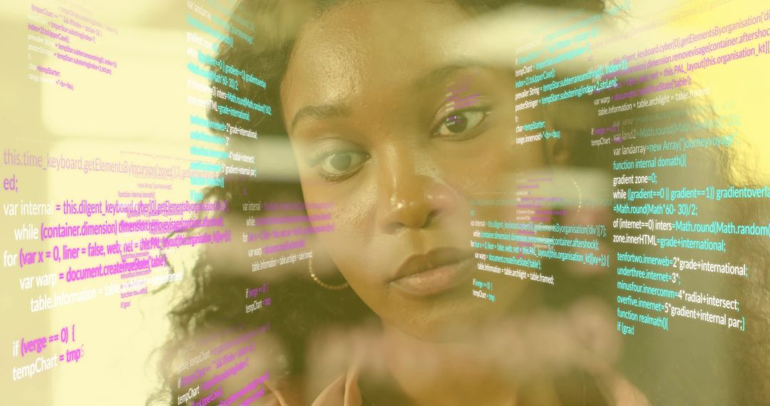 Creative Developer Analyzing Code on Transparent Display