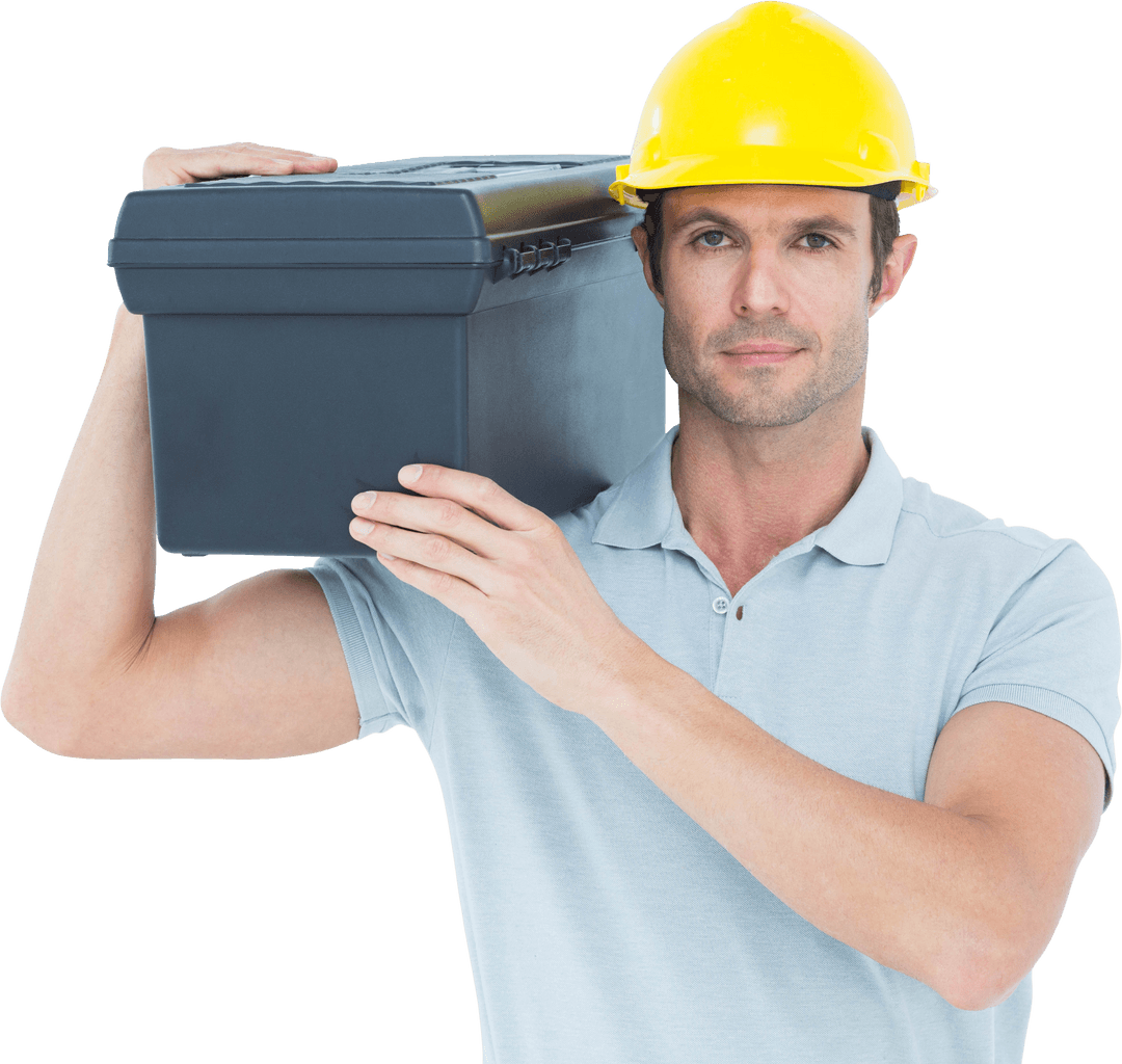 Portrait of Confident Worker Carrying Toolbox Transparent Background