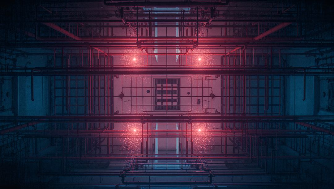 Futuristic Industrial Shaft with Red Illuminating Grids