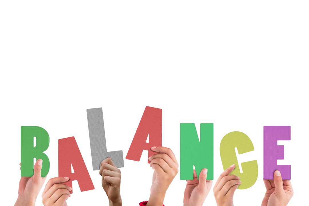 Hands Holding Balance Text on Transparent Background
