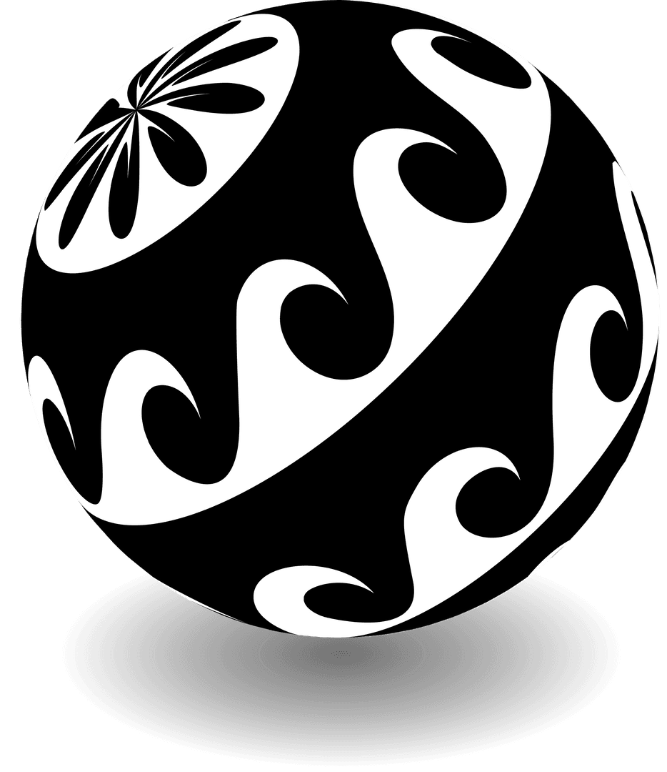Abstract Black White Swirl Sphere Above Transparent Background