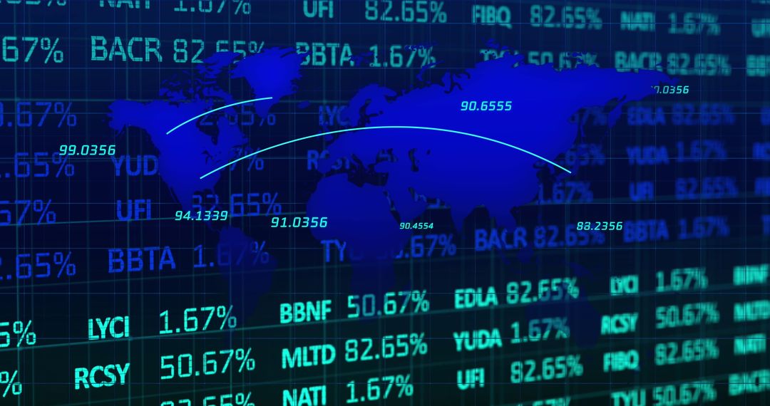 Digital Screen Displaying Global Financial Data and Map