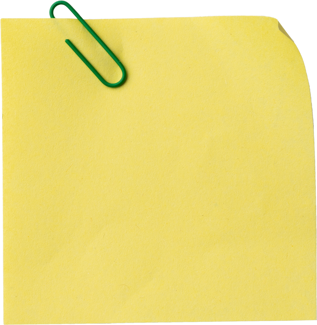 Yellow Memo Note with Green Paper Clip Transparent Close-Up - Download Free Stock Images Pikwizard.com