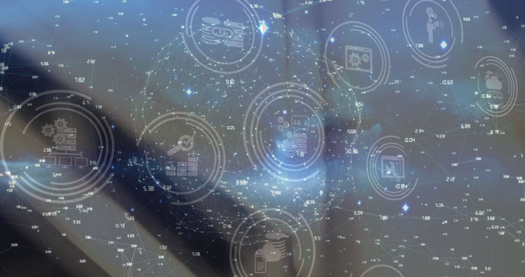 Digital Icons and Networking Overlapping Warehouse Background