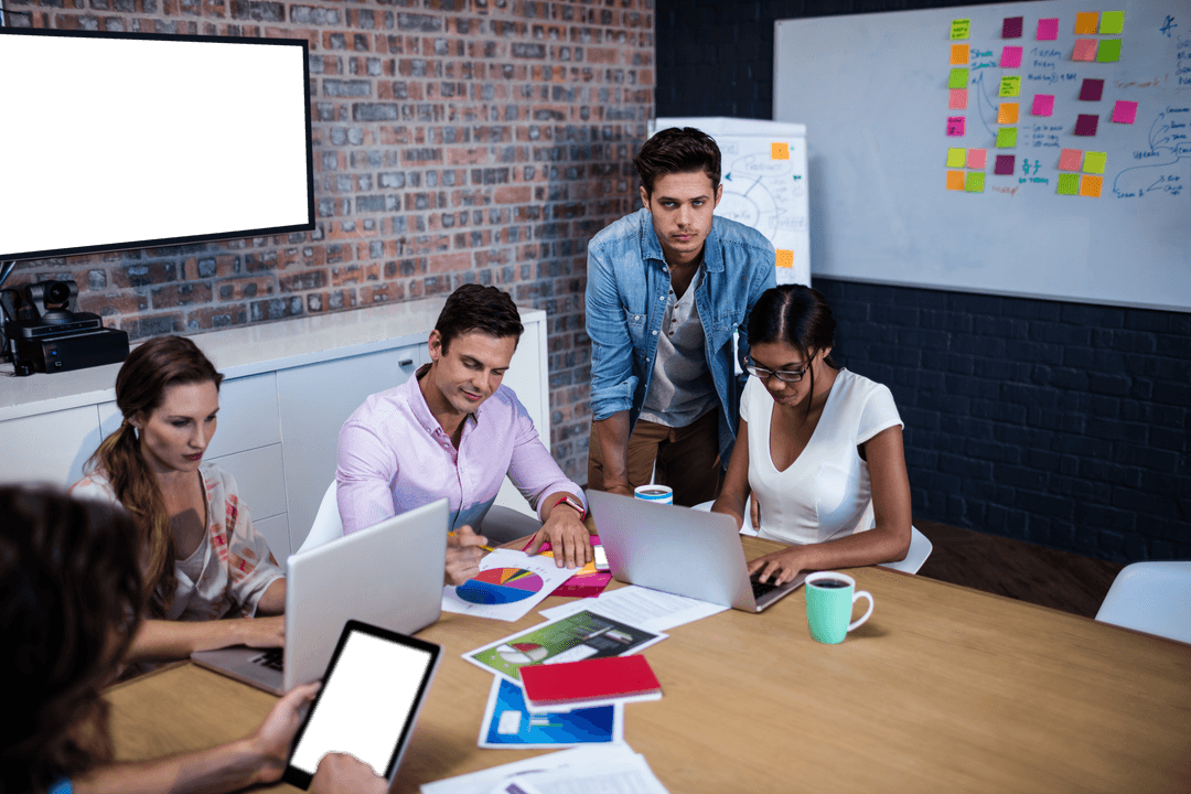 Diverse Team Collaborating in Modern Conference Room Space