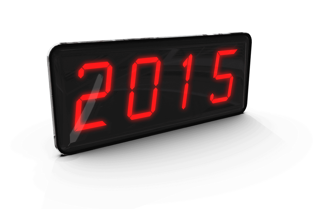 Digital 2015 clock on transparent background
