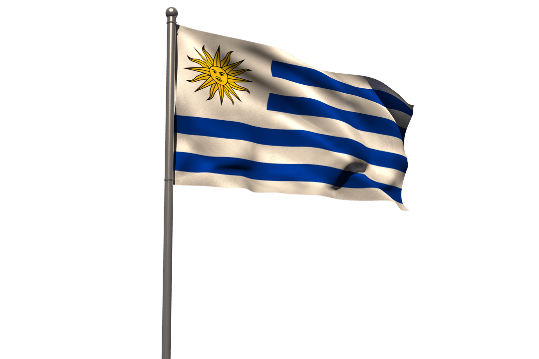 Uruguay National Flag Waving on Transparent Background