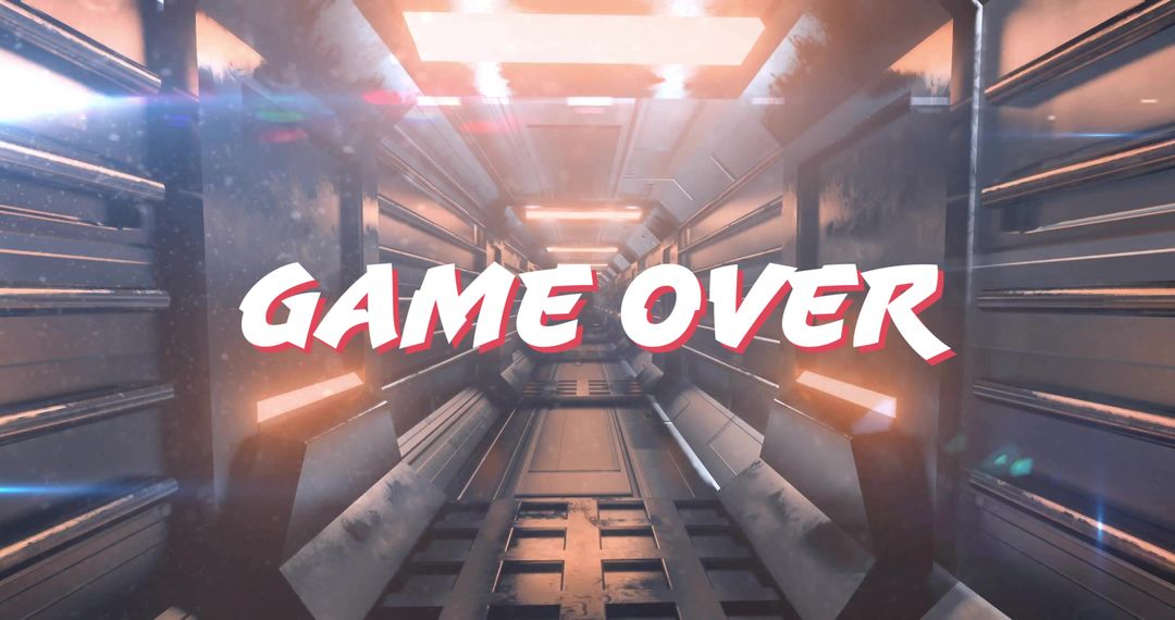 Futuristic Metal Corridor with Glowing 'Game Over' Text