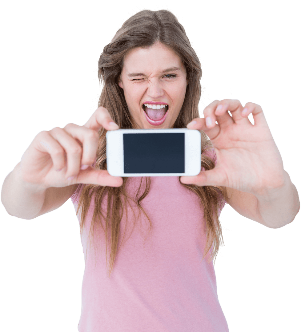 Joyful Young Adult Winking While Taking a Selfie Transparent