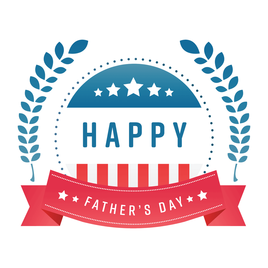 Happy Father's Day Banner with Stars and Stripes on Transparent Background