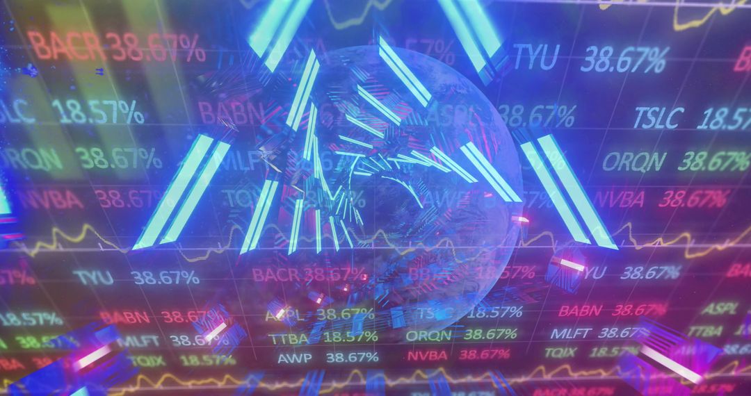 Futuristic Visual with Neon Rods and Trading Monitor Sphere