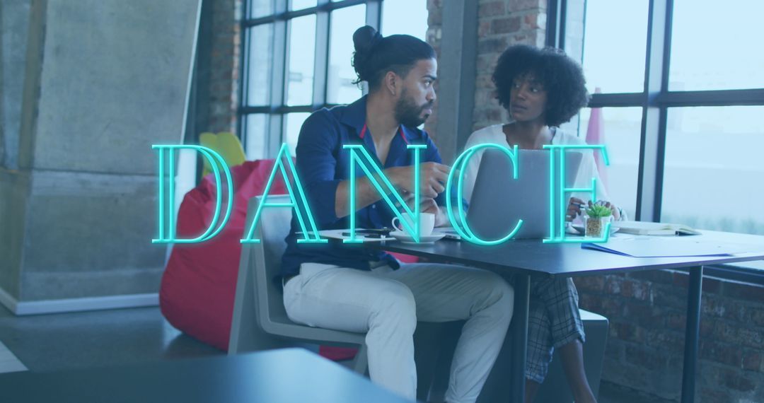 Digital Interface Concept with Text Overlay and Business Professionals