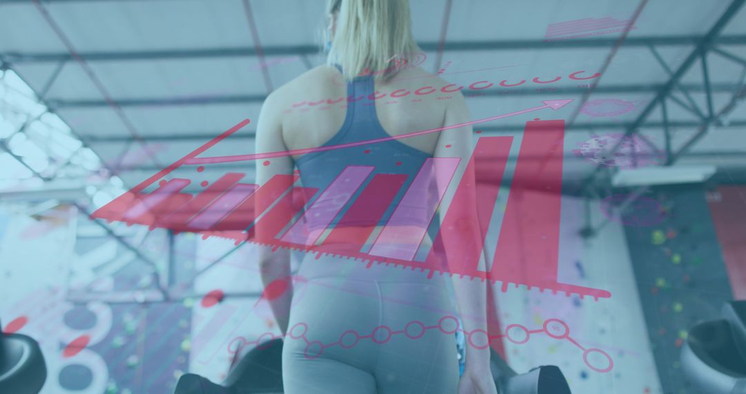 Graph Overlay on Woman Exercising During Pandemic