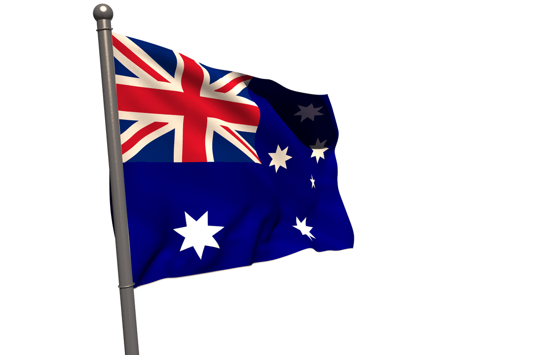 Transparent Waving Australian Flag on Pole