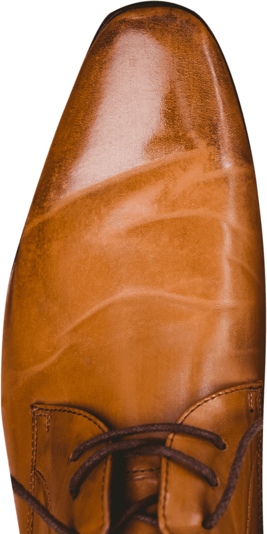 Close-Up of Transparent Brown Leather Oxford Shoe