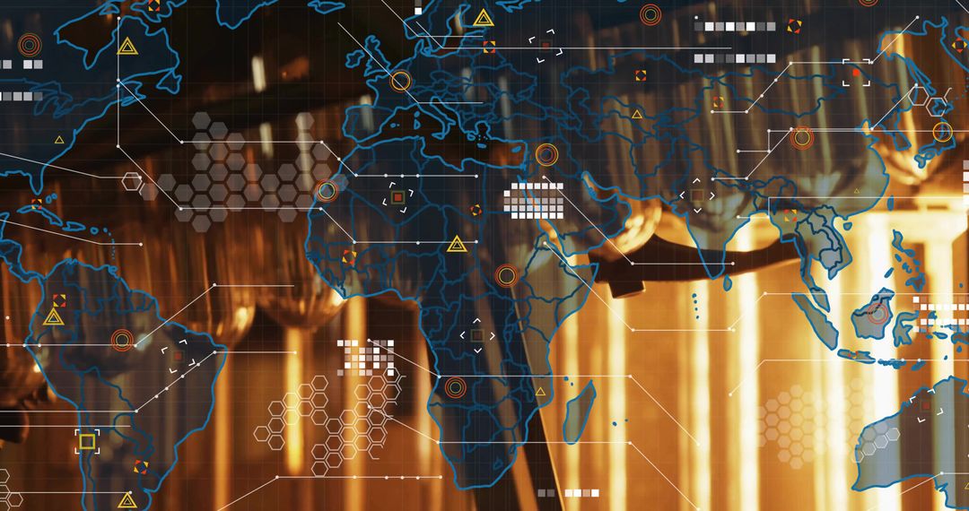 Futuristic Overlay of Global Connectivity on Industrial Setting