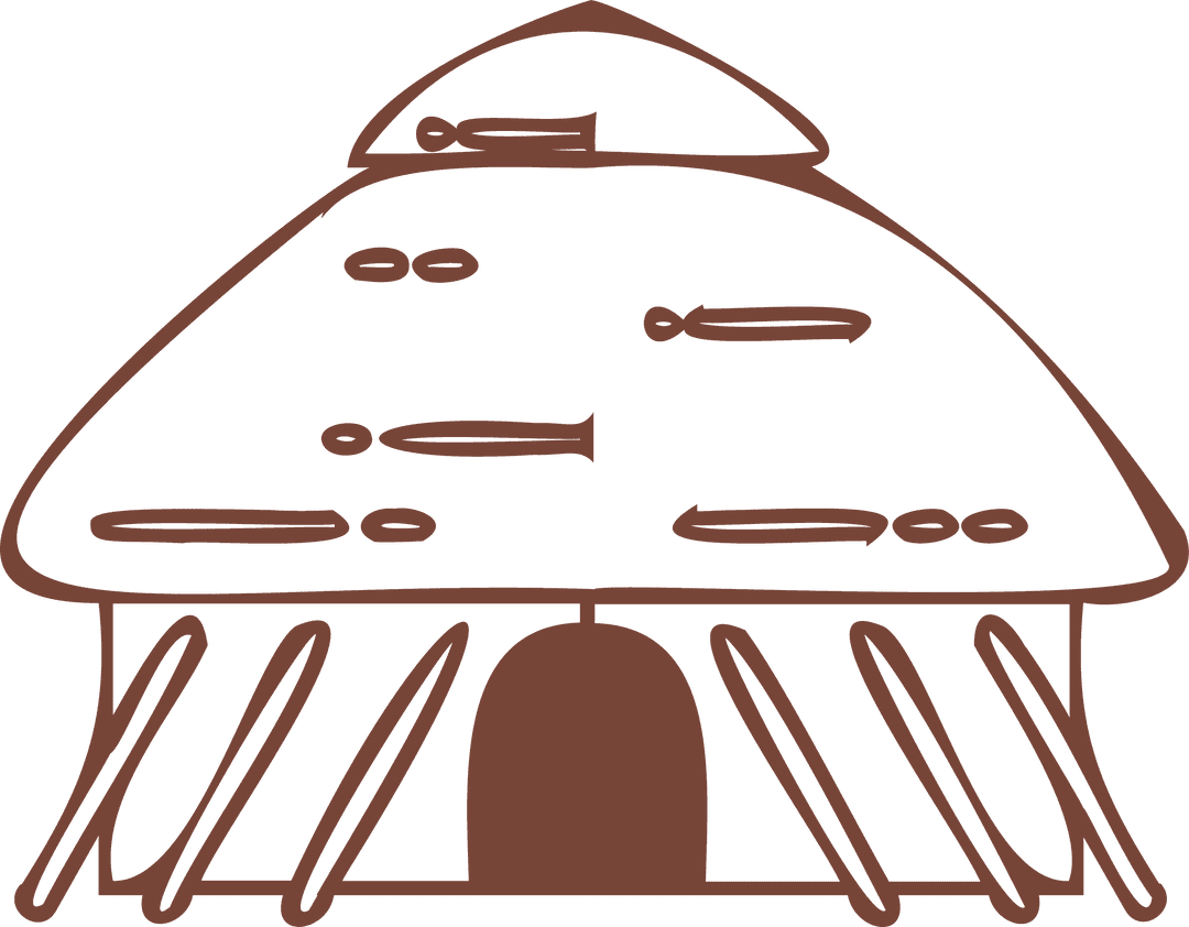 Transparent Rustic Wooden Hut Line Art with Arched Door