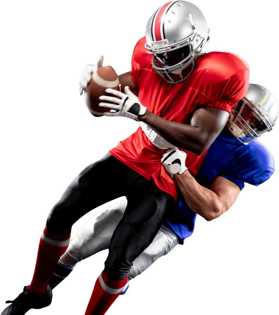 Dynamic Football Tackle with Athletes in Mid-Action Transparent