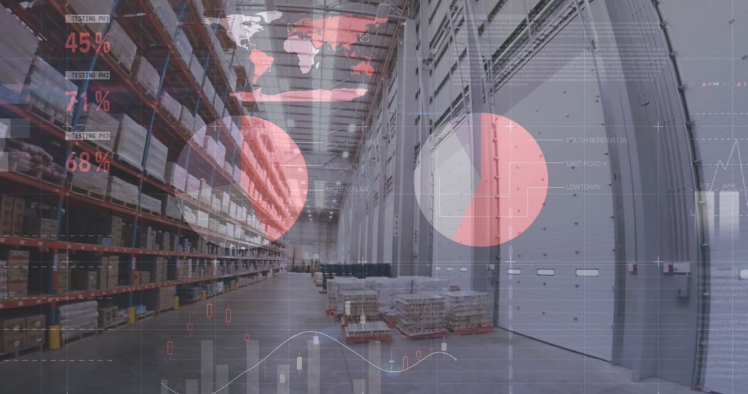 Digital Data Overlay in Modern Empty Warehouse