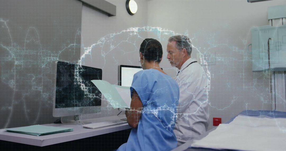 Doctors Analyzing Data with Advanced Technology Display