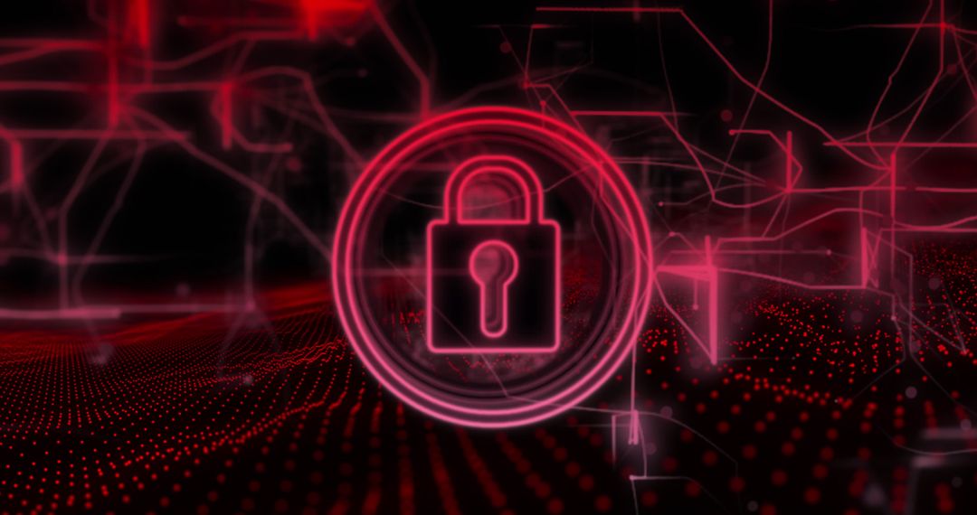 Digital Security Concept with Neon Padlock and Data Network